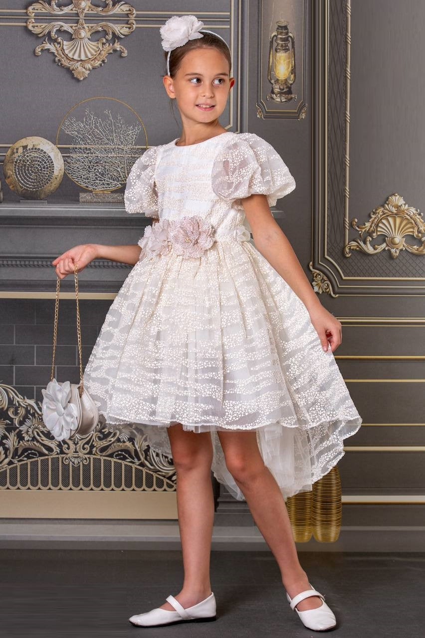 Bubble Sleeve Girls Tulle White Short Tail Wedding Flower Girl Dress Melbourne