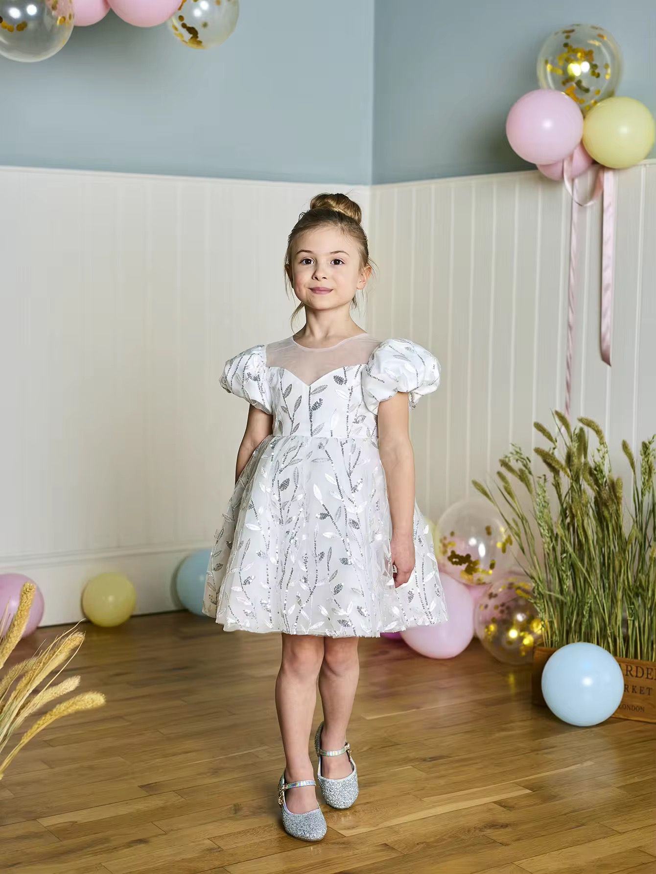 Tulle Girls Birthday Dress with Sweet Bubble Sleeve, Princess Party Dresses