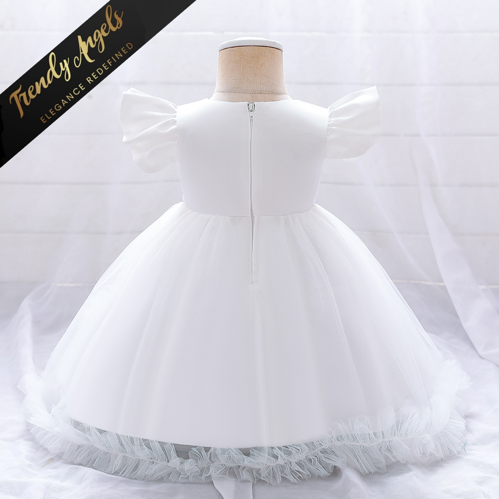 Trendy Angels White Flower Girl Bridesmaid Dresses Wedding Party Outfit Fancy Ball Gown Occasion Dress for Baby & Kids