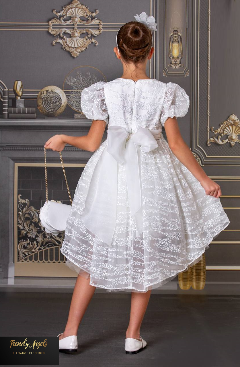 Bubble Sleeve Girls Tulle White Short Tail Wedding Flower Girl Dress Melbourne