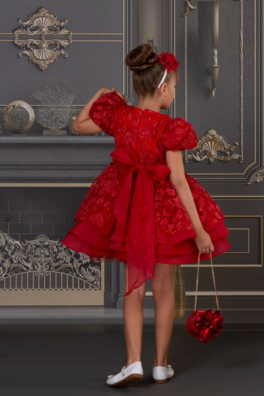 3 Pcs/Little girls princess Puffy Bubble Sleeves and Elegant Bow, Multi-layer Tulle Girls Best for Parties and Birthday.