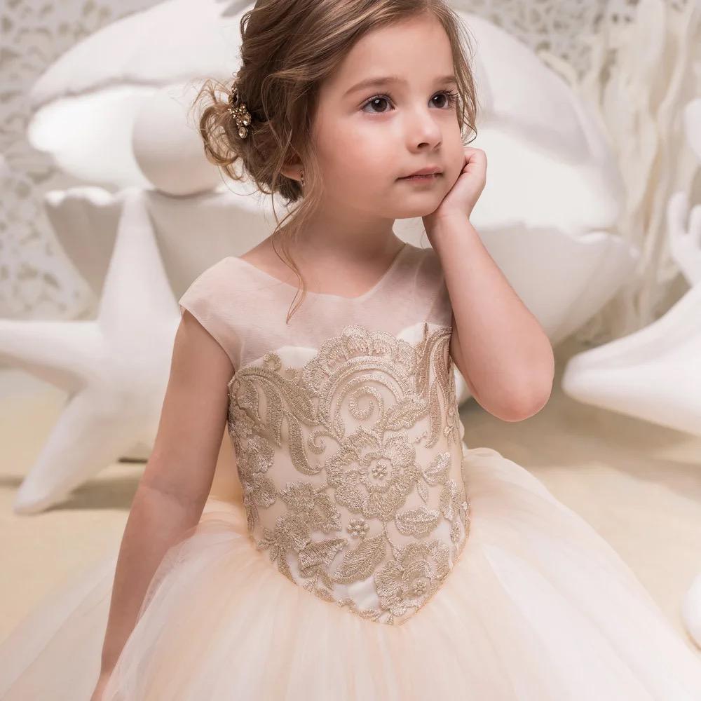 Beautiful Trailing Lace Flower Girl Dress – Elegant Princess Wedding & Birthday Dress