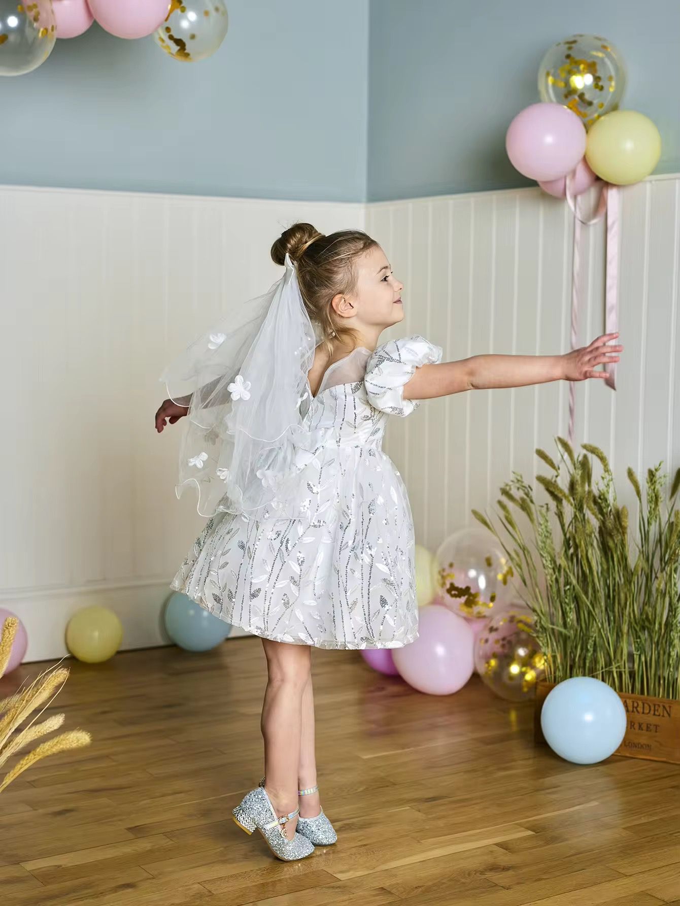 Tulle Girls Birthday Dress with Sweet Bubble Sleeve, Princess Party Dresses