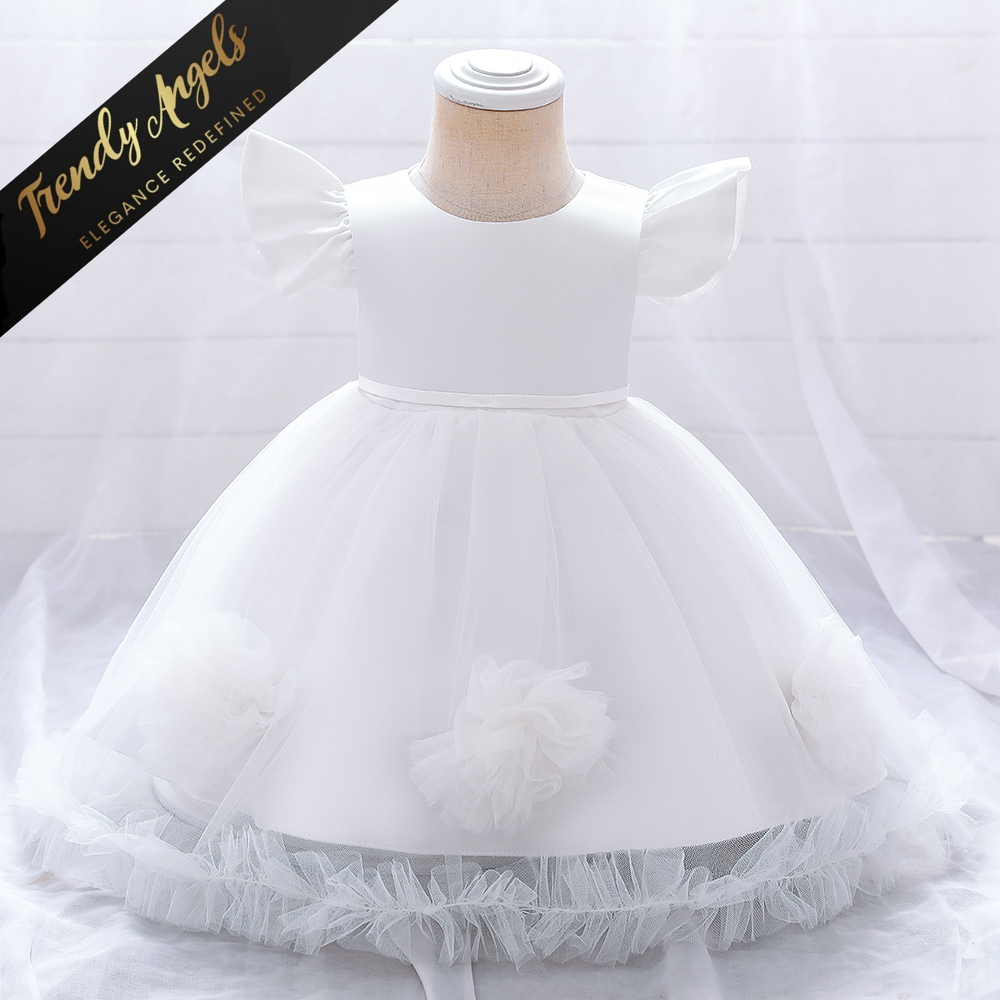 Trendy Angels White Flower Girl Bridesmaid Dresses Wedding Party Outfit Fancy Ball Gown Occasion Dress for Baby & Kids