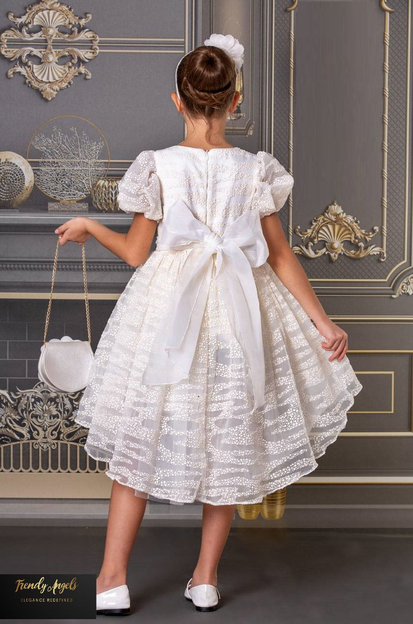 Bubble Sleeve Girls Tulle White Short Tail Wedding Flower Girl Dress Melbourne