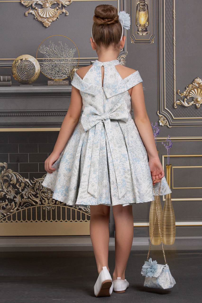 Delicate Summer Gold Blue Colour Floral Ball Gown Dress for Special occasion, Birthday Parties and weddings.