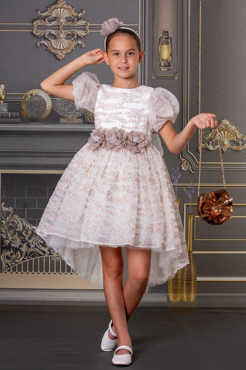 Bubble Sleeve Girls Tulle White Short Tail Wedding Flower Girl Dress Melbourne