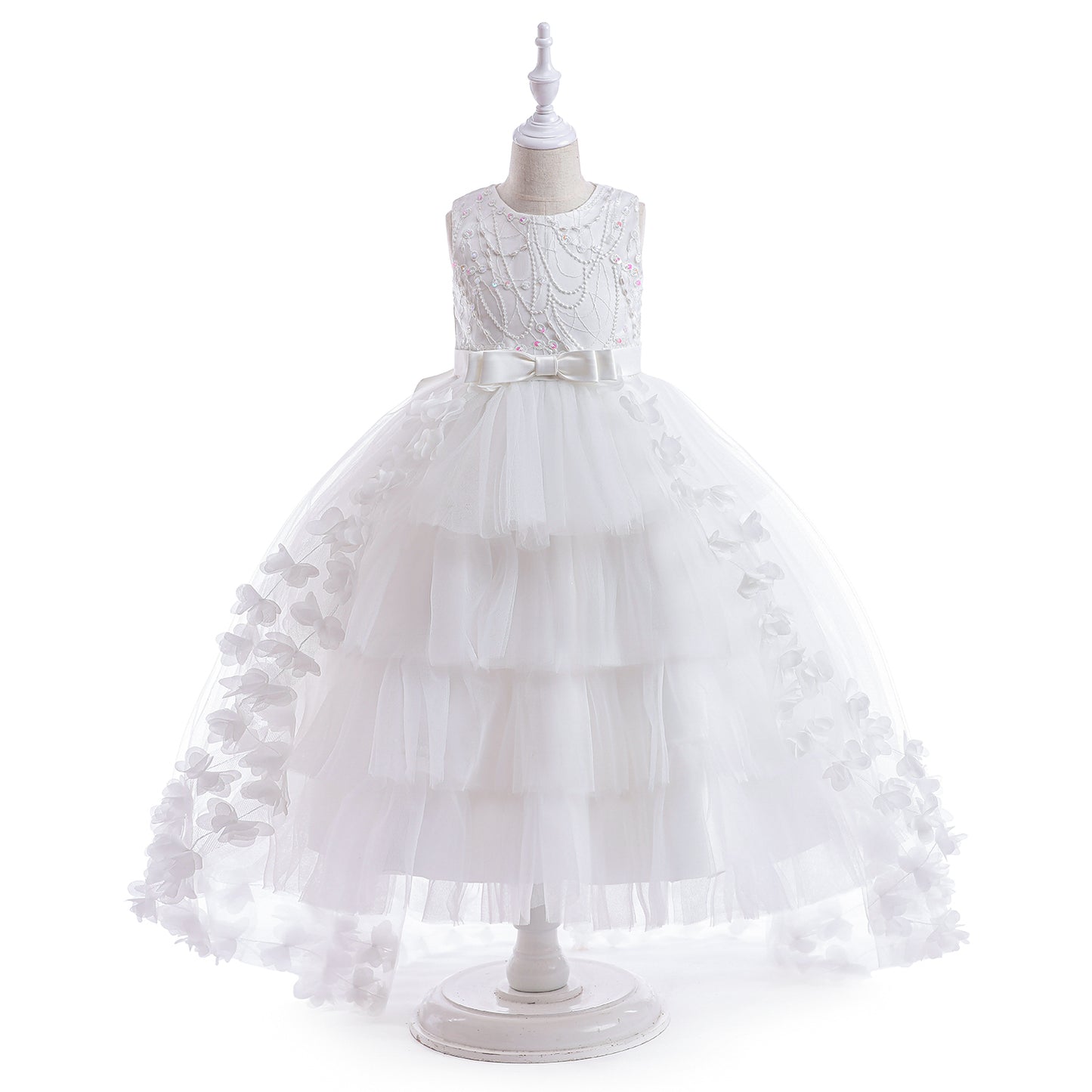 Girls' Sleeveless Princess Evening Tail Dress with Pengpeng Cake Skirt – Elegant Formal Banquet Dress for Special Occasions