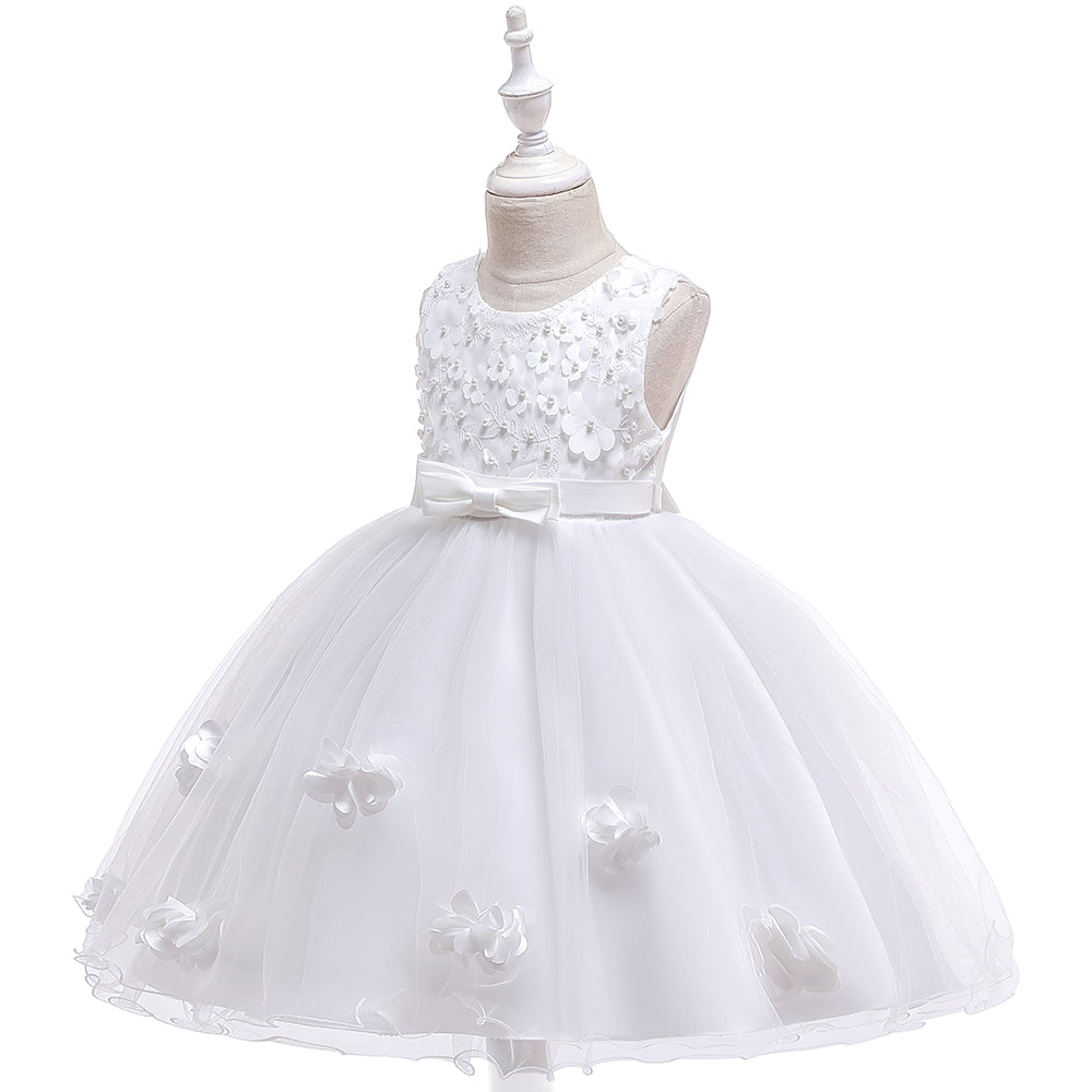 Floral Beaded Ball Gown for Toddlers & Girls - Perfect for Baptism, Flower Girl & Parties