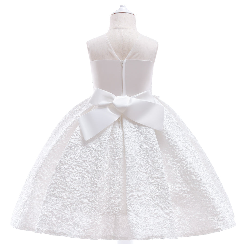 White Baptism, Birthday, Flower Girls Embroidery European Beauty Dress.