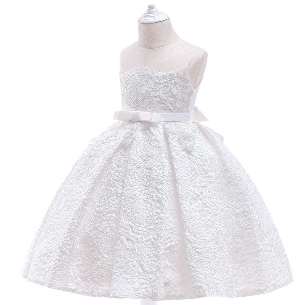 White Baptism, Birthday, Flower Girls Embroidery European Beauty Dress.