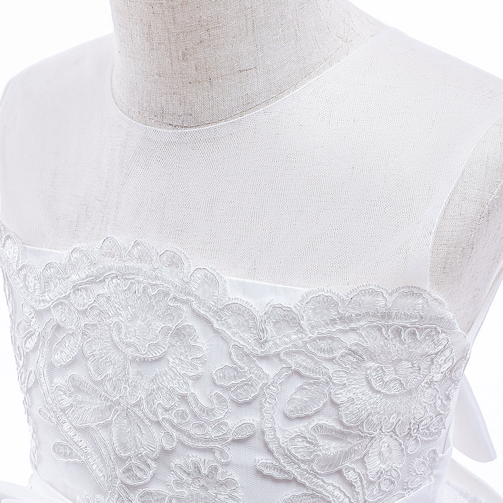 White Baptism, Birthday, Flower Girls Embroidery European Beauty Dress.