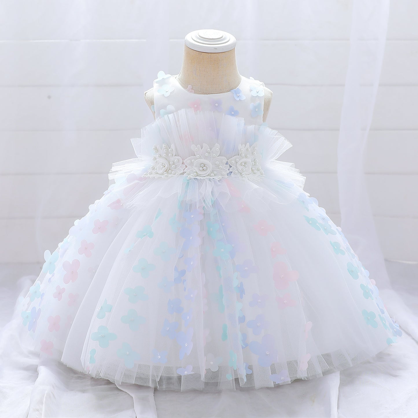 White kids/Girl Princess Birthday Butterfly Fancy Party Dress.