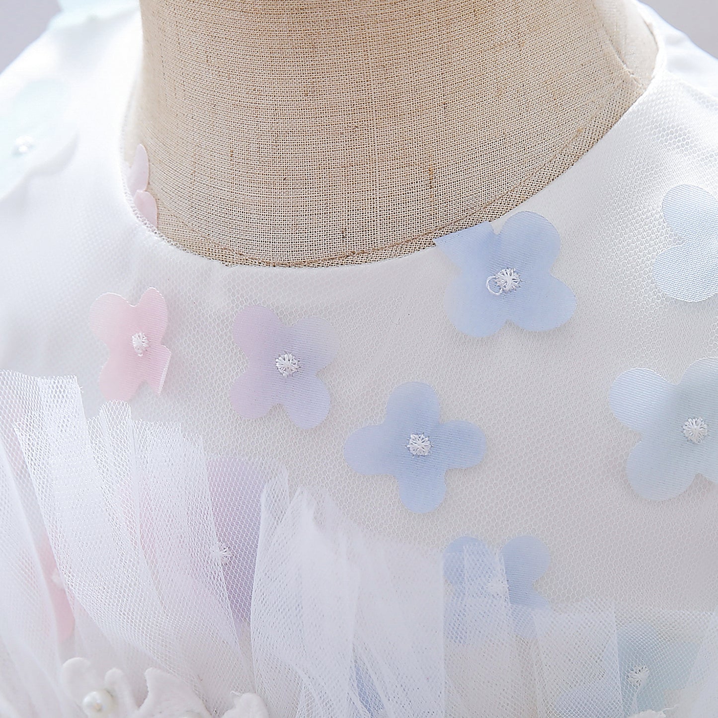 White kids/Girl Princess Birthday Butterfly Fancy Party Dress.