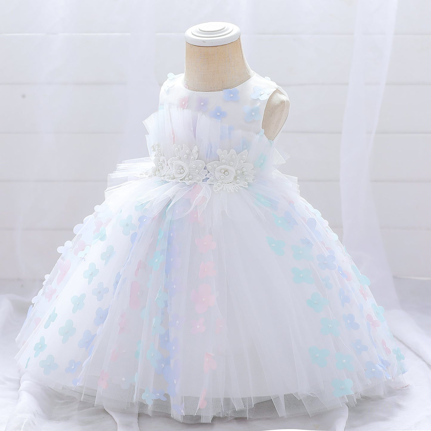 White kids/Girl Princess Birthday Butterfly Fancy Party Dress.