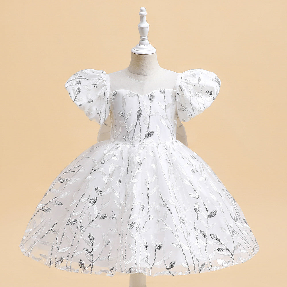 Tulle Girls Birthday Dress with Sweet Bubble Sleeve, Princess Party Dresses