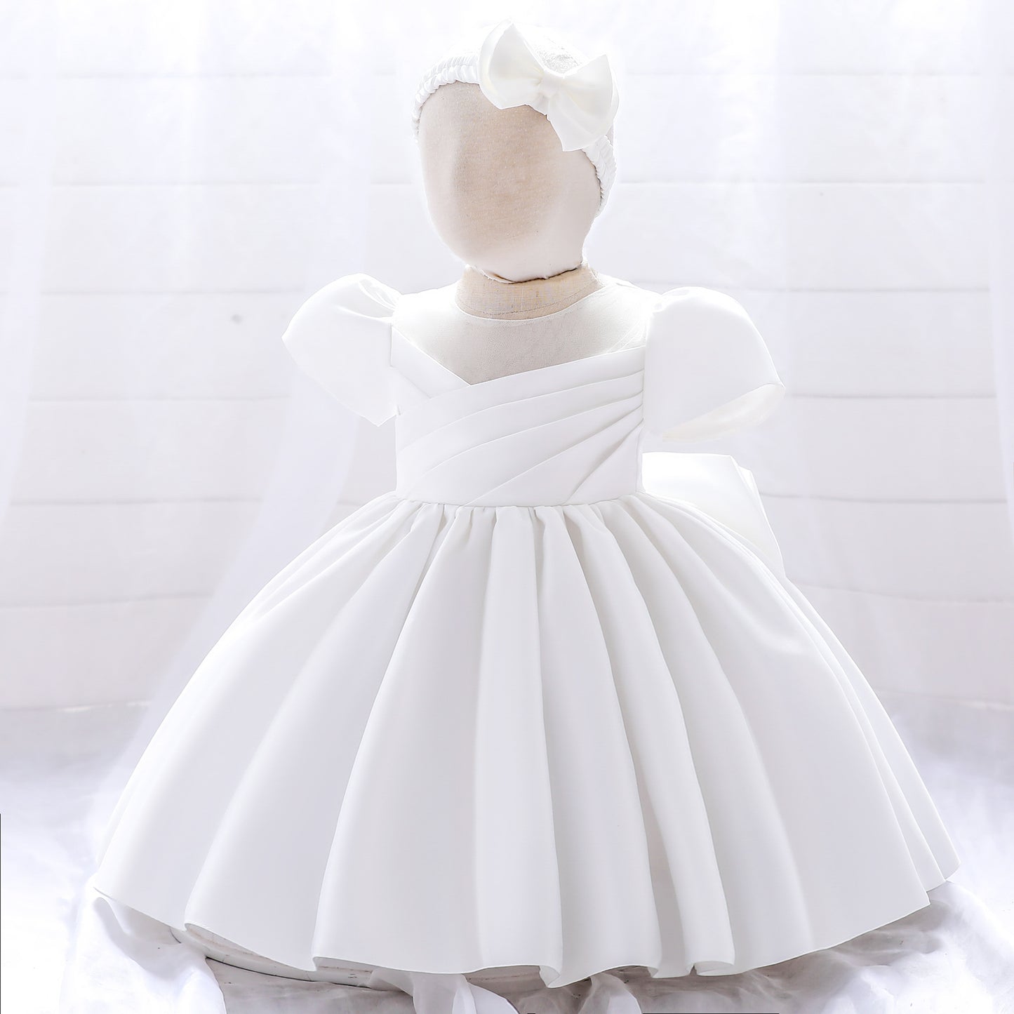 White Child Bridesmaid Princess Dress Ball Gown Bow Girls Dresses for Kids Party Wedding & Communion