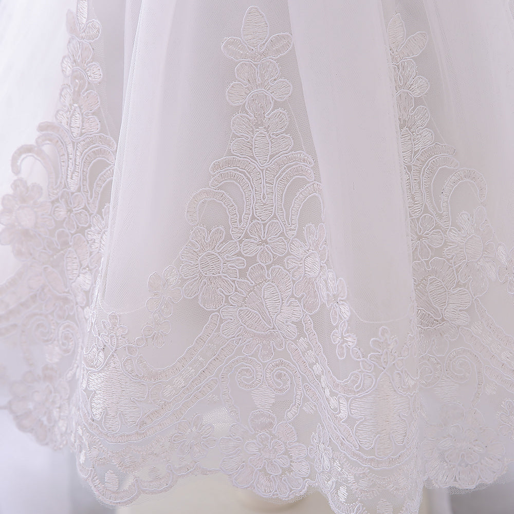 Girls Christmas, Wedding, Baptism and flower girl Princess ball gown Dress with (flying sleeve, Beaded Collar and Fancy Bow)