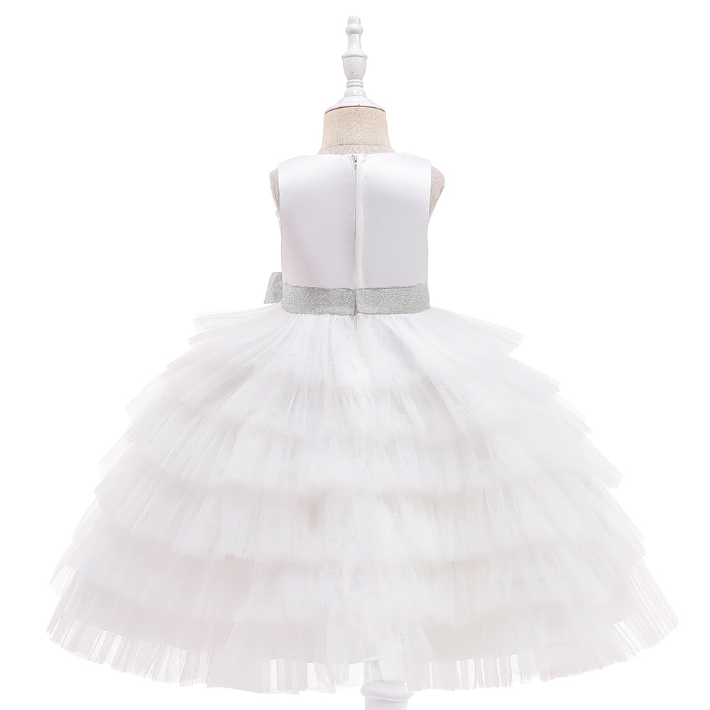 Tutu Pageant Lace 6-Layer Cake Dress & Summer Baby Birthday Kids White Party Dress.