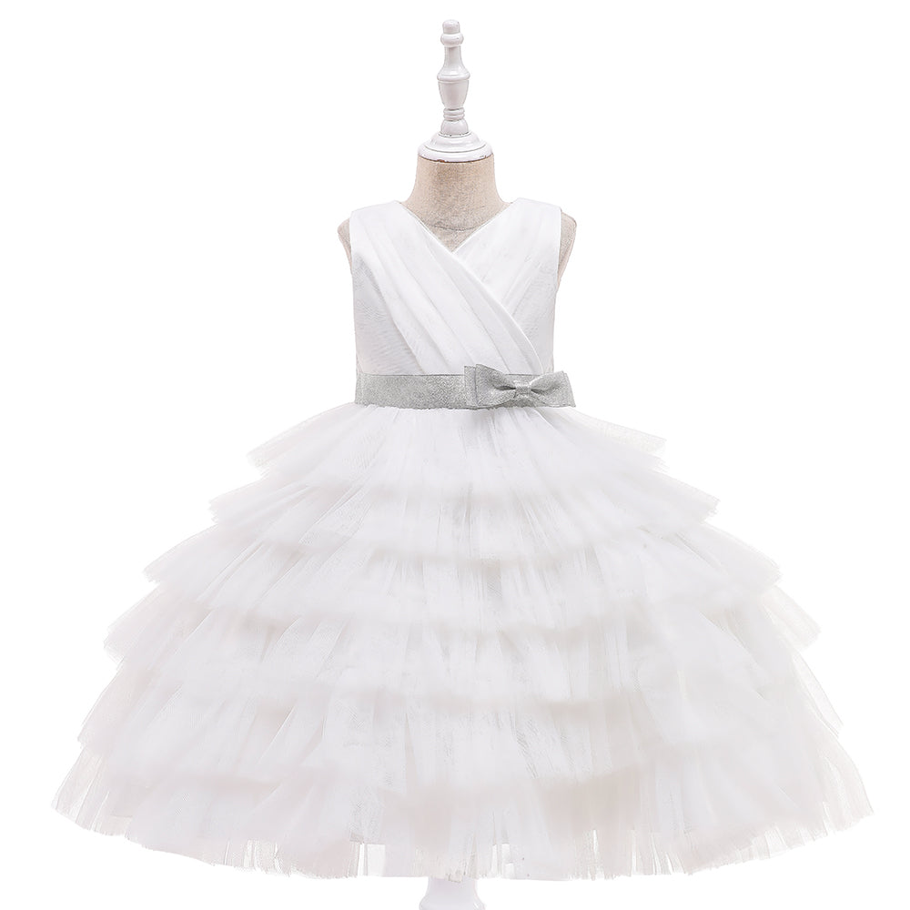 Tutu Pageant Lace 6-Layer Cake Dress & Summer Baby Birthday Kids White Party Dress.