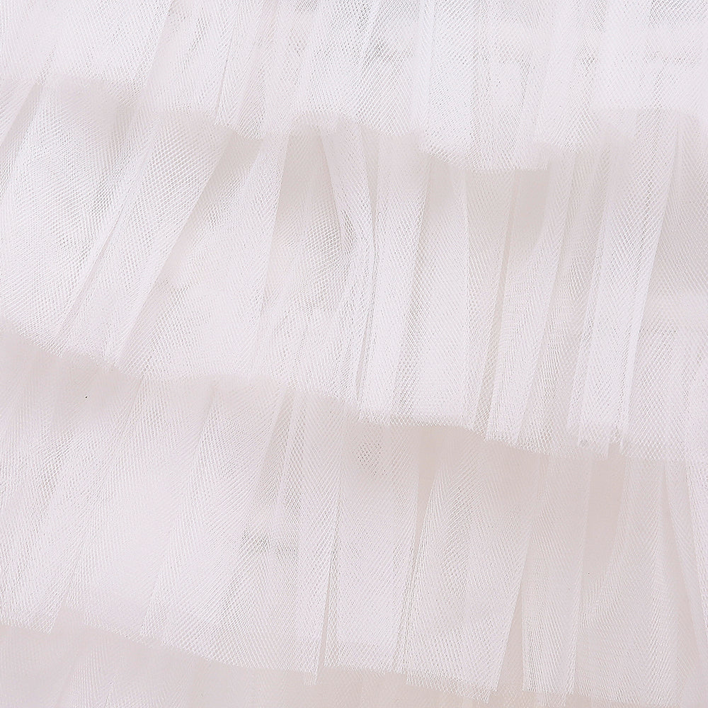 Tutu Pageant Lace 6-Layer Cake Dress & Summer Baby Birthday Kids White Party Dress.