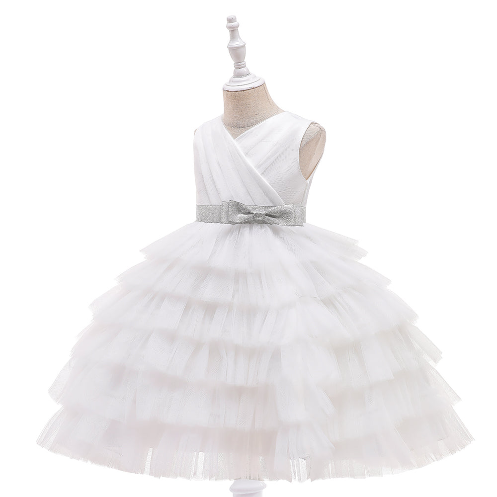Tutu Pageant Lace 6-Layer Cake Dress & Summer Baby Birthday Kids White Party Dress.