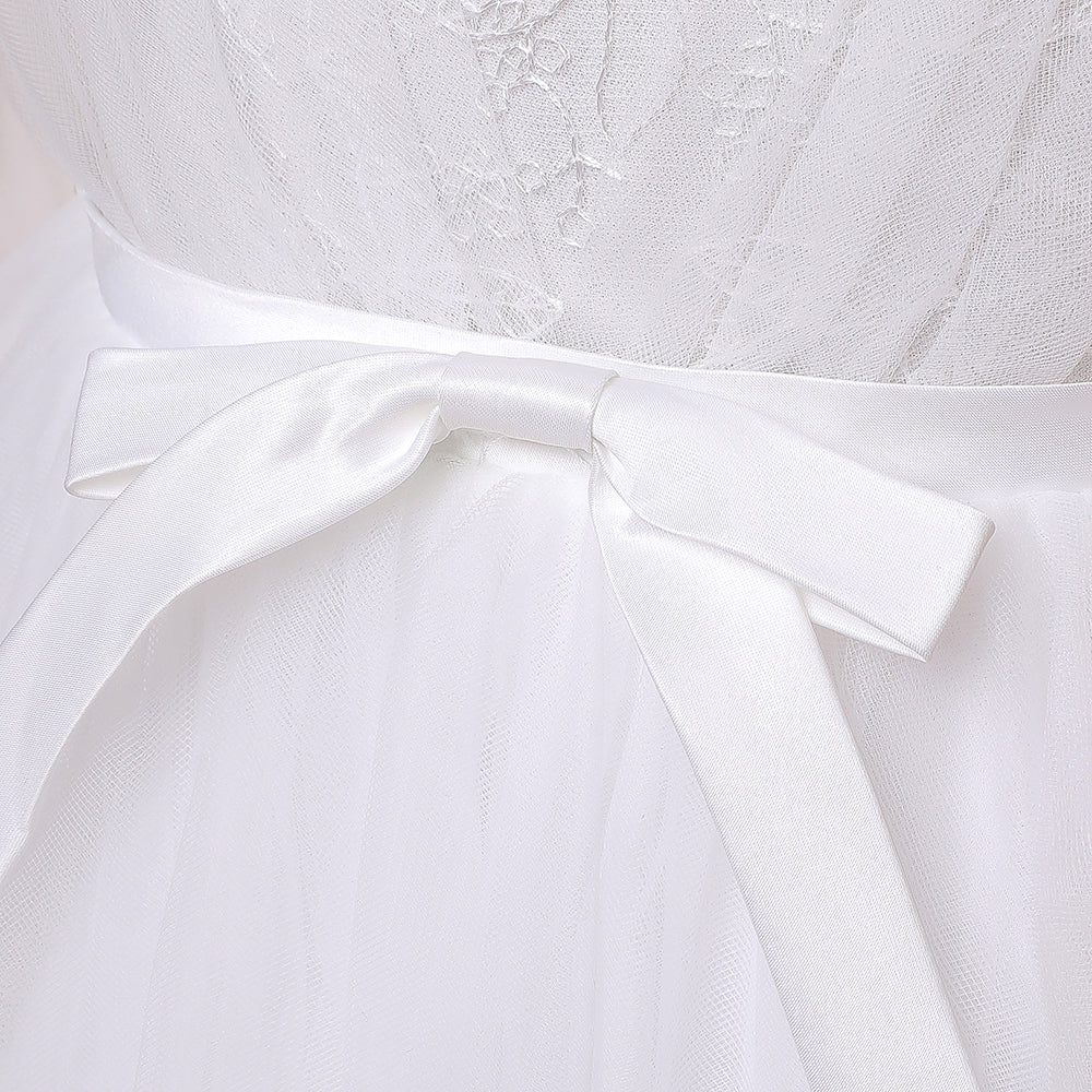 Elegant Long Sleeve Flower Girl Wedding & Communion Dress – Floor-Length Grace for Special Occasions