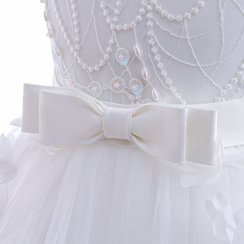 Girls' Sleeveless Princess Evening Tail Dress with Pengpeng Cake Skirt – Elegant Formal Banquet Dress for Special Occasions