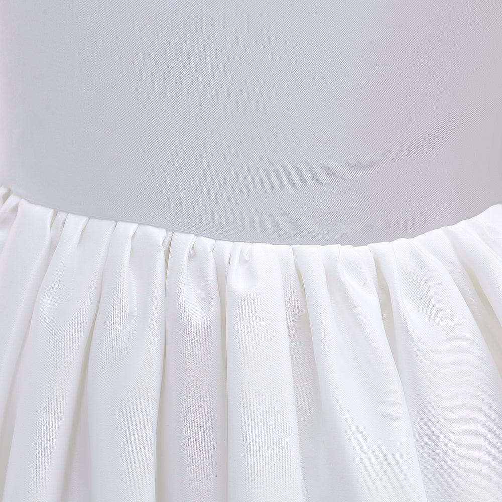 Toddler Satin Dress with Short Puff Sleeve ,Bowknot, Formal Pageant A-Line Girl Party Dress.