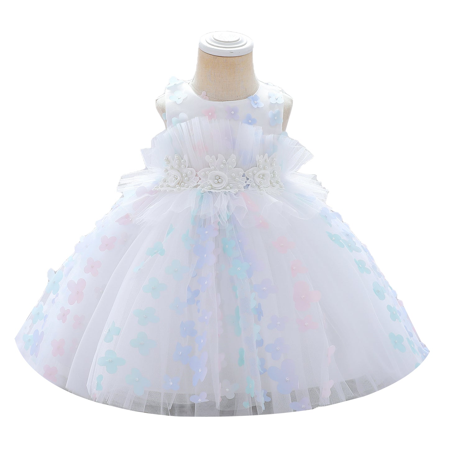 White kids/Girl Princess Birthday Butterfly Fancy Party Dress.