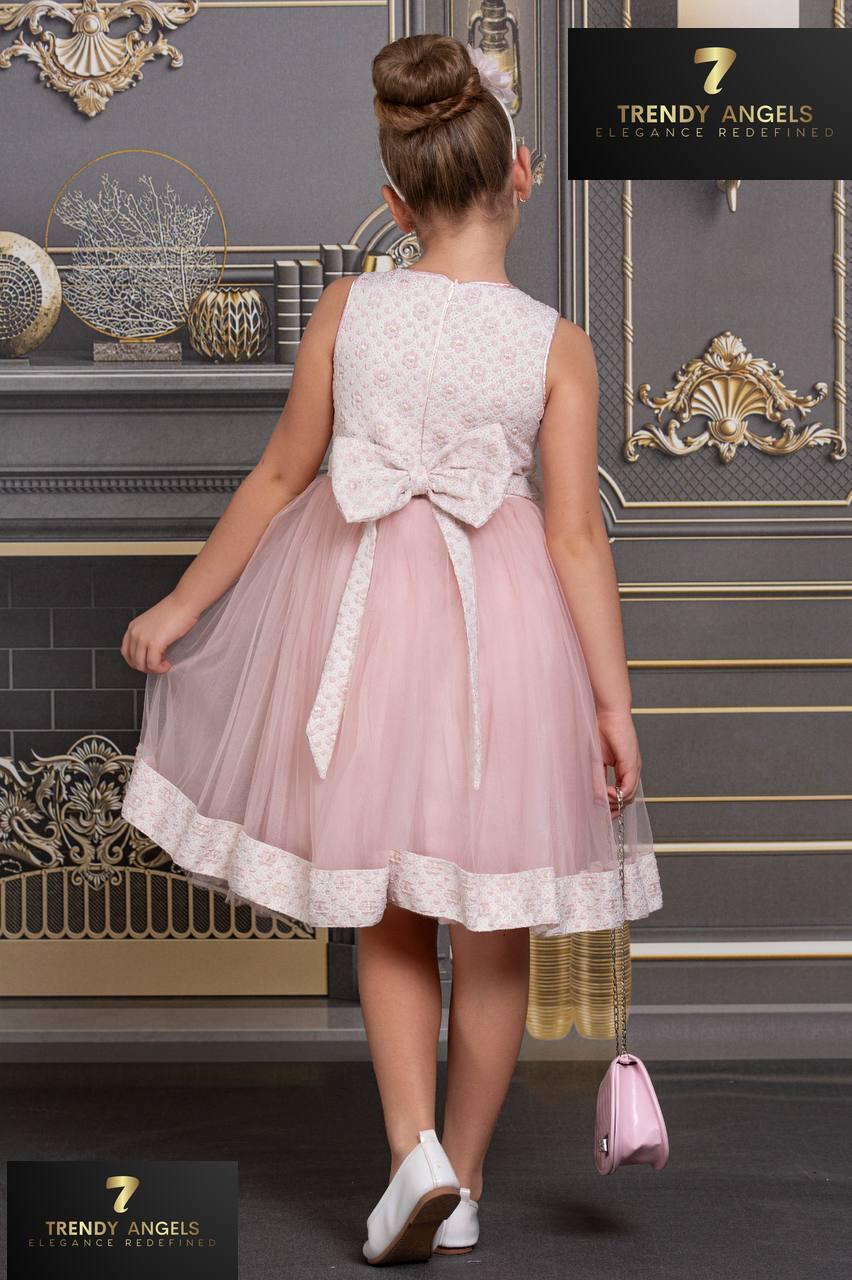 Back view of Seraphina Pink Girls Occasion Dress showing the elegant round back design and large statement bow detail.