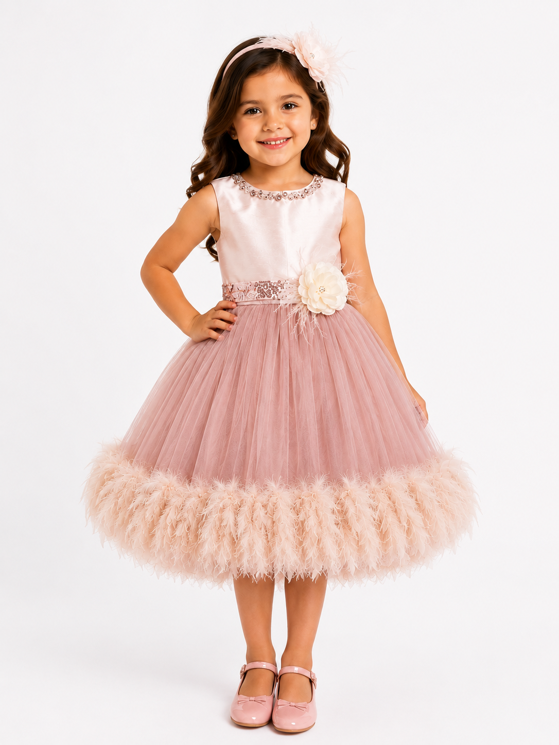 Dusty Rose Princess Feather Dress