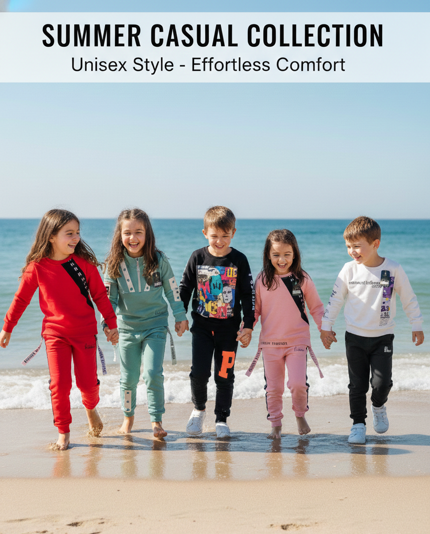 Unisex Kids' Summer Lounge & Street Series at Trendy Angels Boutique Melbourne. Visit 533 Sydney Rd, Brunswick for effortless comfort. Shop our beach-ready collection online at trendyangelsboutique.com.au or call 04 19 19 19 09 for local pickup.