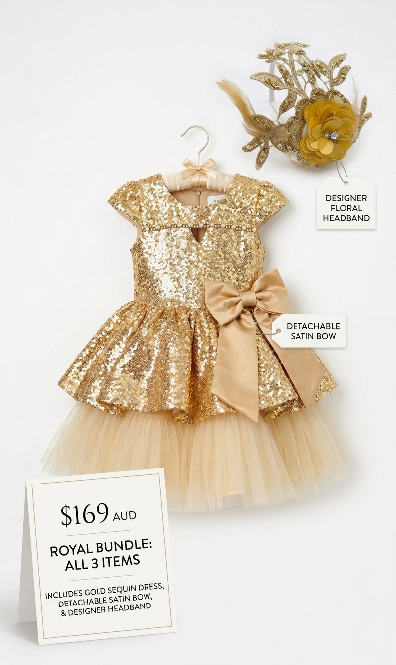 Gold Sequin Flower Girl Dress - Girls Party & Birthday Gown