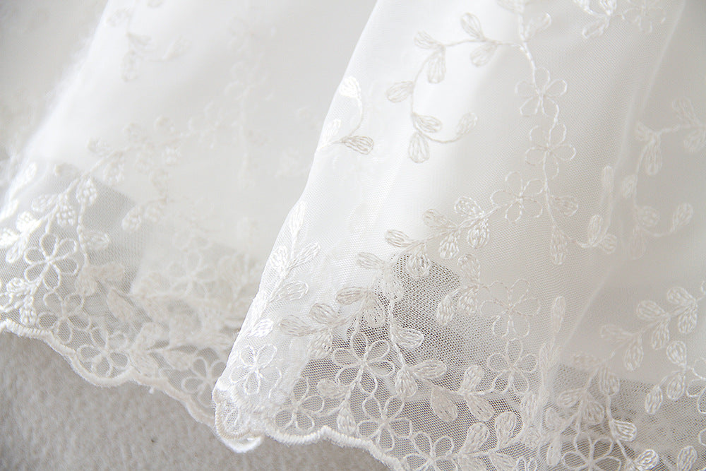 3-Piece Baby Baptism Set – Lace Dress, Matching Bonnet & Long Mesh Lace Robe