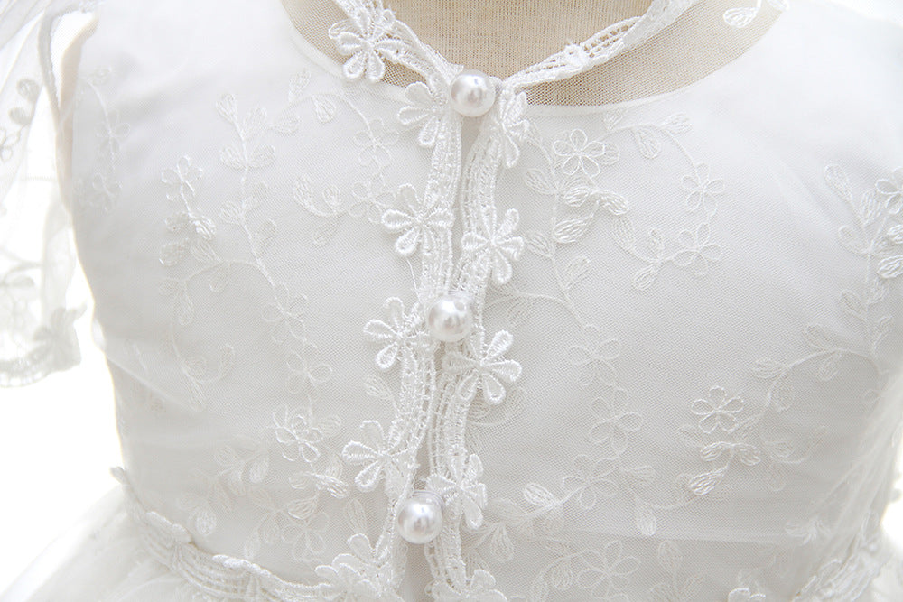 3-Piece Baby Baptism Set – Lace Dress, Matching Bonnet & Long Mesh Lace Robe