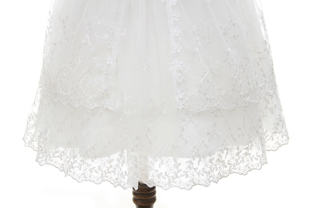 3-Piece Baby Baptism Set – Lace Dress, Matching Bonnet & Long Mesh Lace Robe
