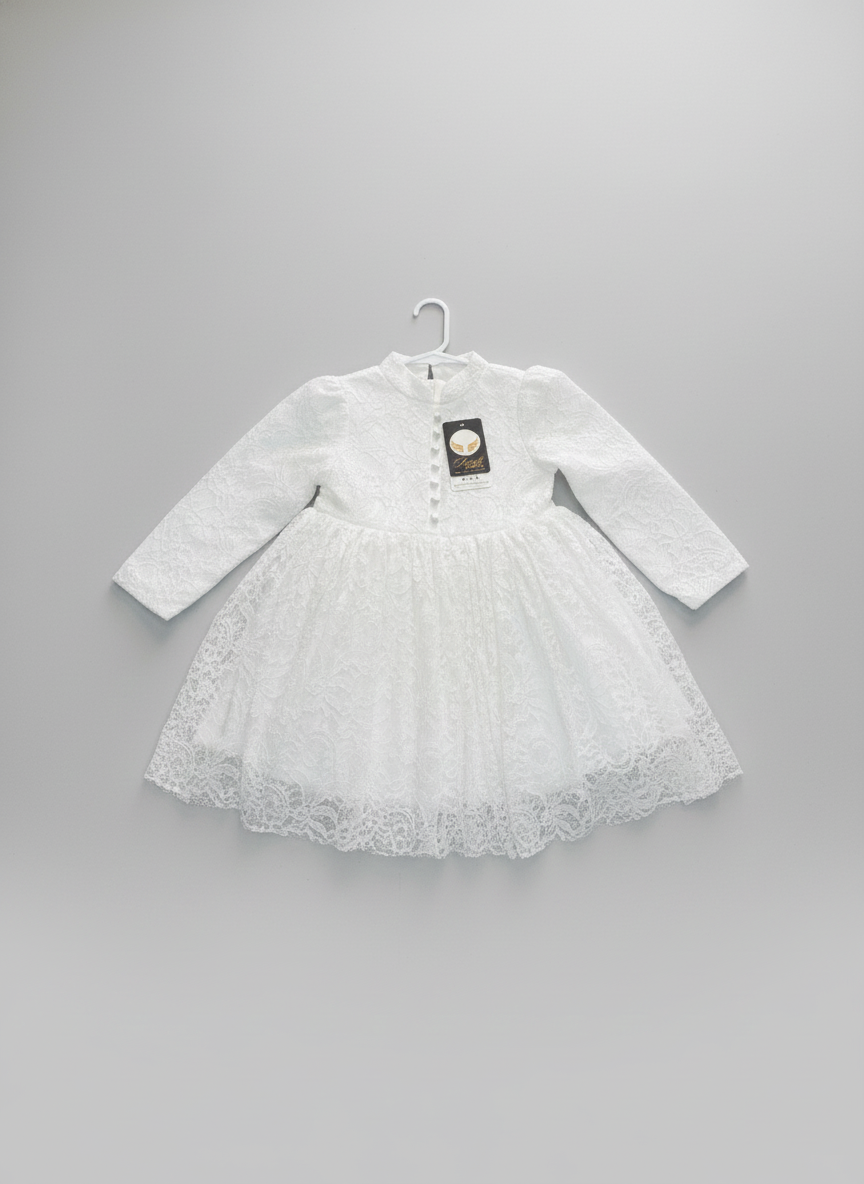 White Lace Baptism Dress with Big Bow | Long Sleeve Christening Gown – Trendy Angels Melbourne