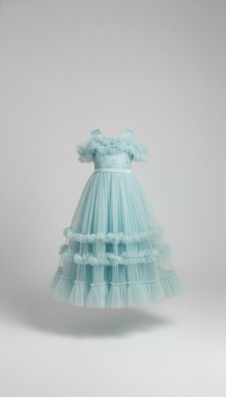 Sage Green Tiered Tulle Flower Girl Dress - Luxury Lace Special Occasion Gown | Melbourne Boutique
