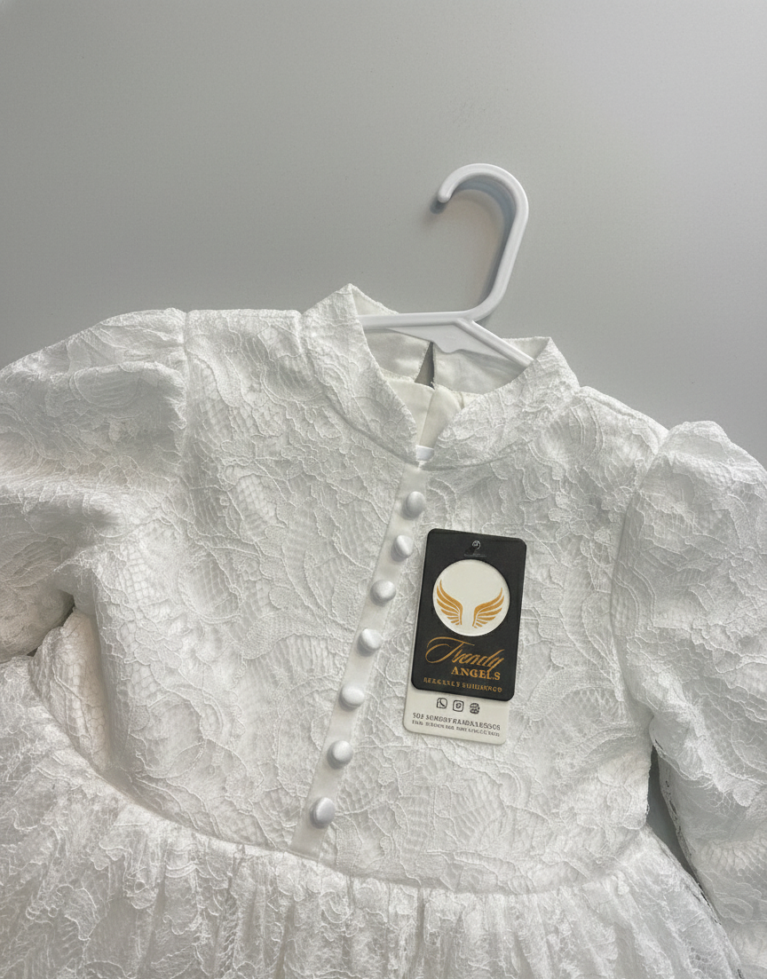 White Lace Baptism Dress with Big Bow | Long Sleeve Christening Gown – Trendy Angels Melbourne