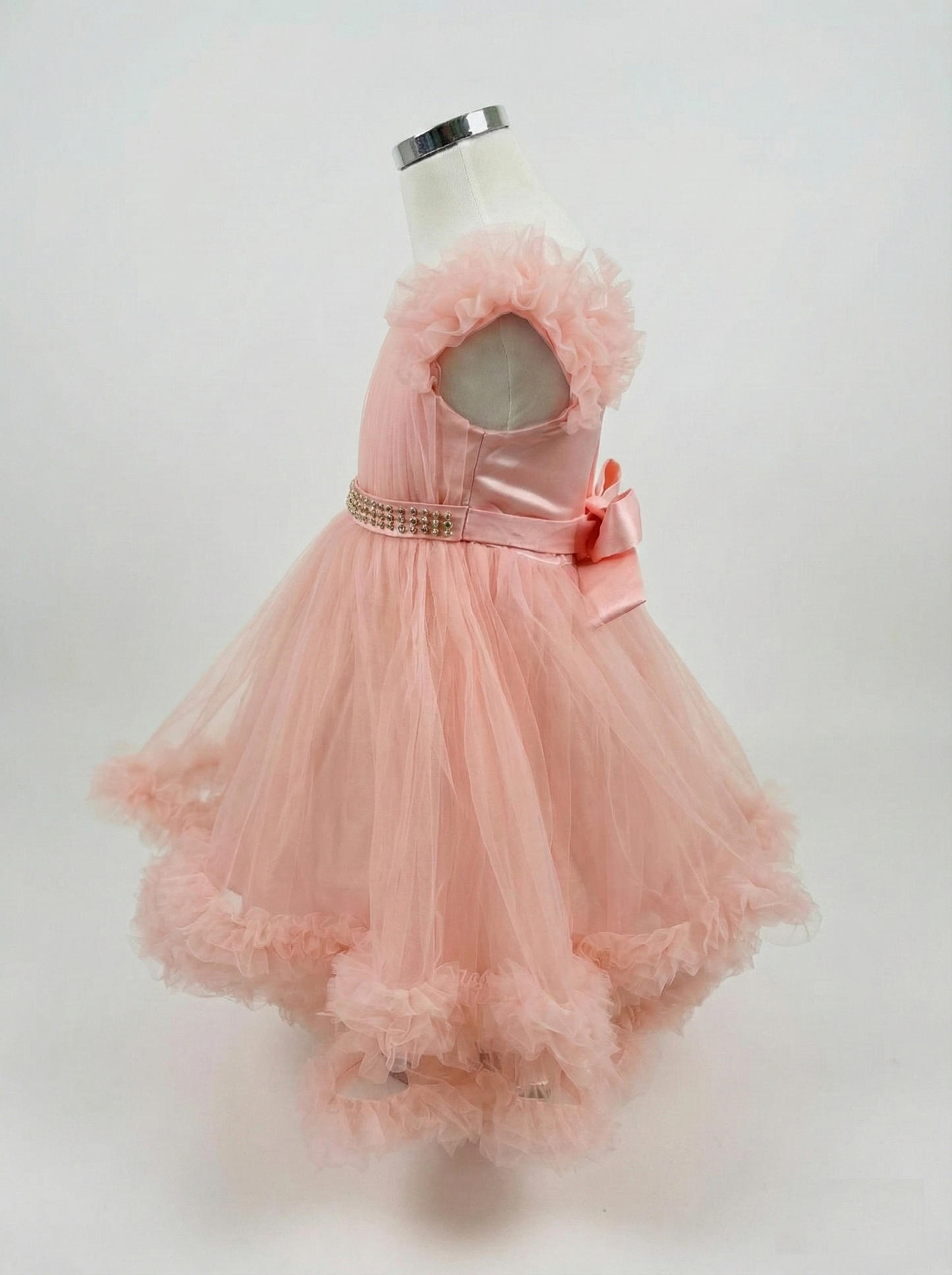 Elegant Blush Pink Tulle Flower Girl Dress - Pearl Belt & Ruffle Trim