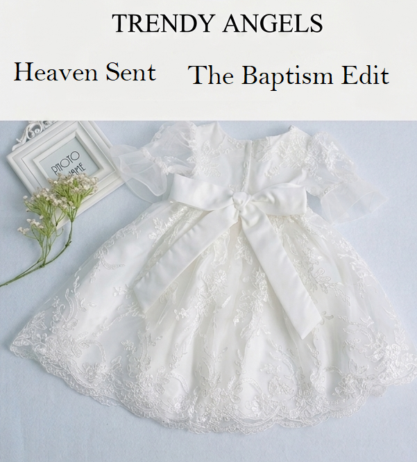Heaven Sent Baby Girl Baptism Dress with Lace Bonnet - White Christening Gown
