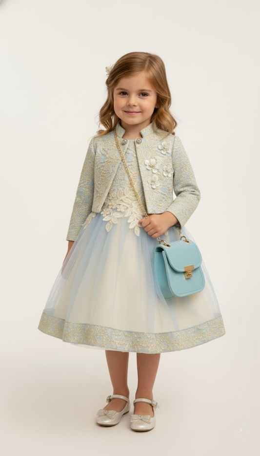 Flower Girl Dress with Jacket & Bag 3-Piece Set