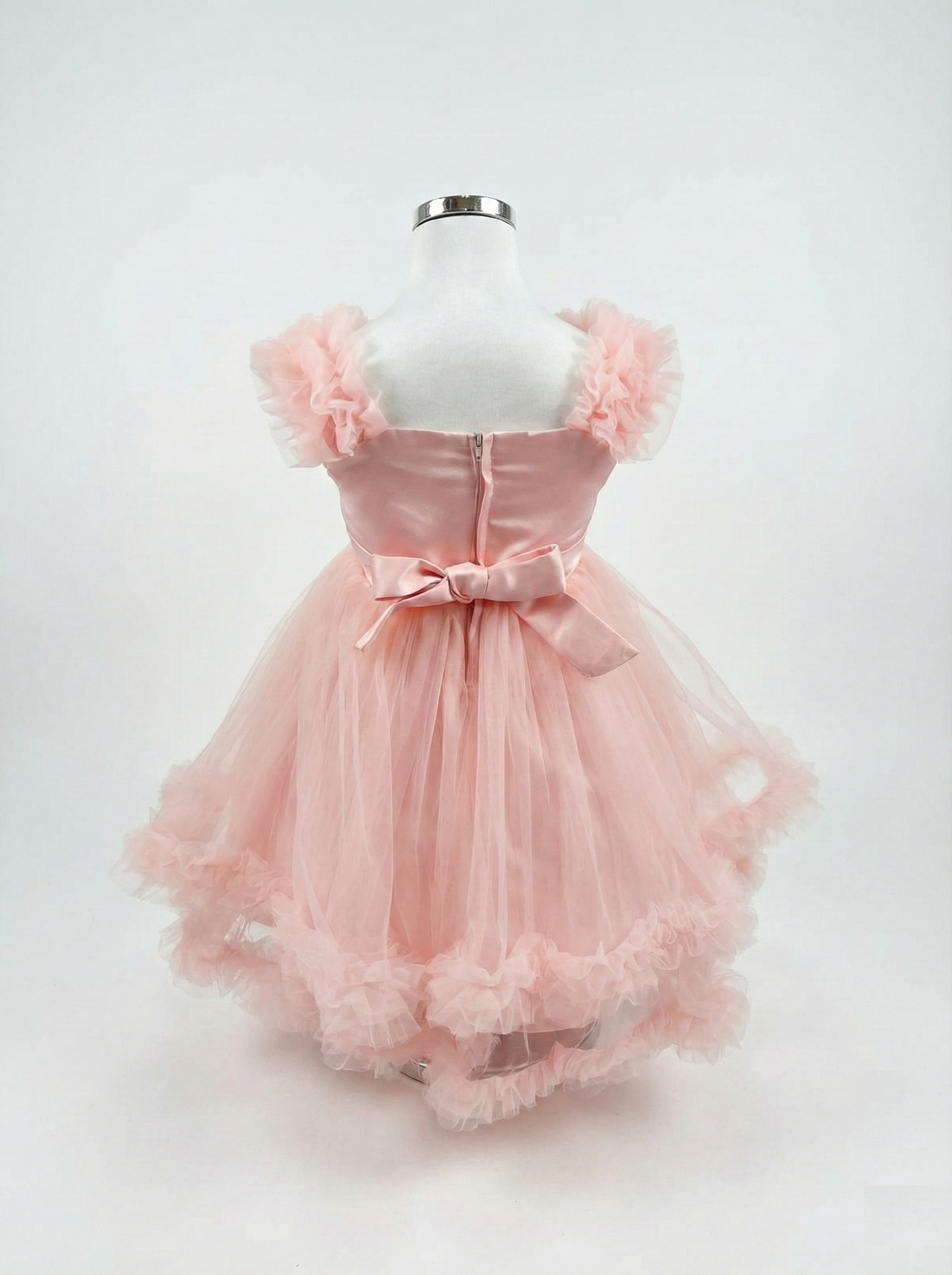 Elegant Blush Pink Tulle Flower Girl Dress - Pearl Belt & Ruffle Trim