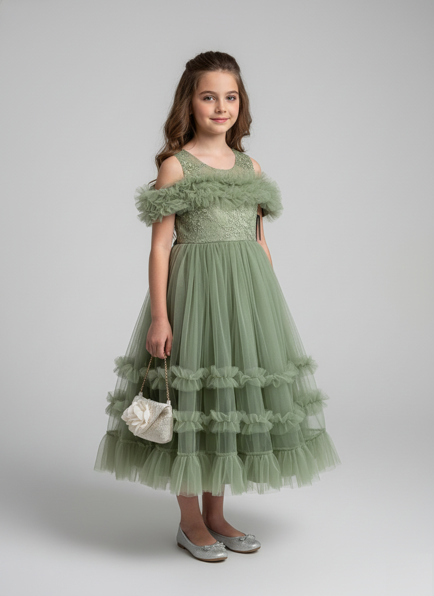 Avocado Green Tiered Tulle Gown | Melbourne Boutique Shop