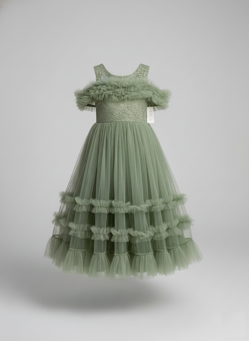 Avocado Green Tiered Tulle Gown | Melbourne Boutique Shop