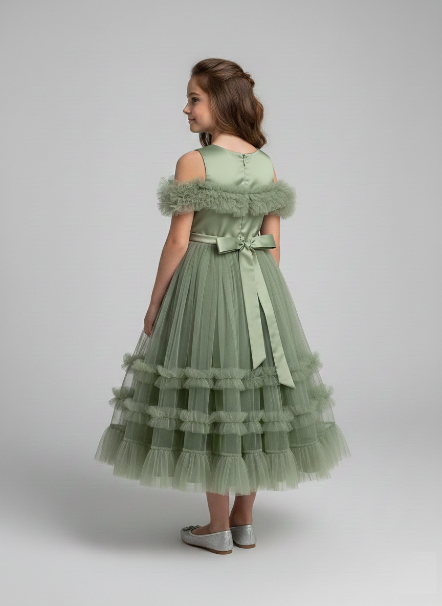 Avocado Green Tiered Tulle Gown | Melbourne Boutique Shop