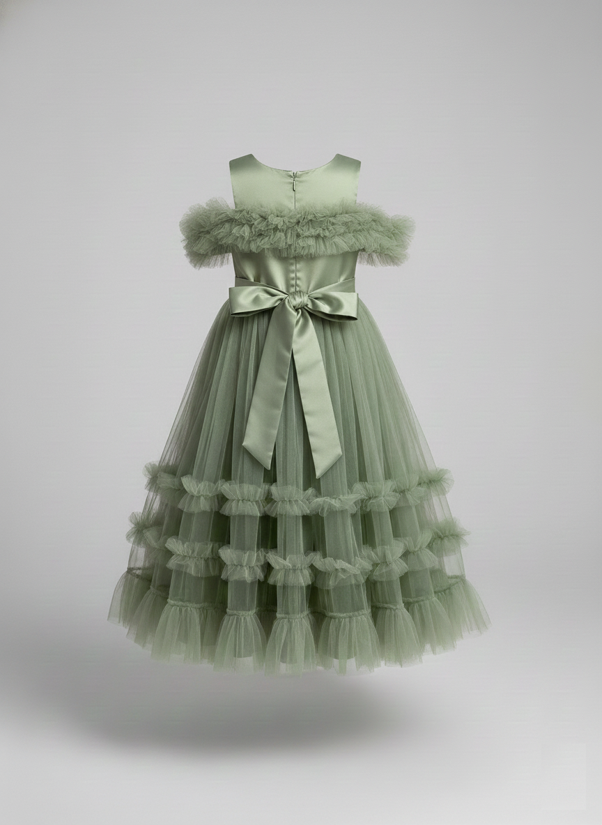 Avocado Green Tiered Tulle Gown | Melbourne Boutique Shop