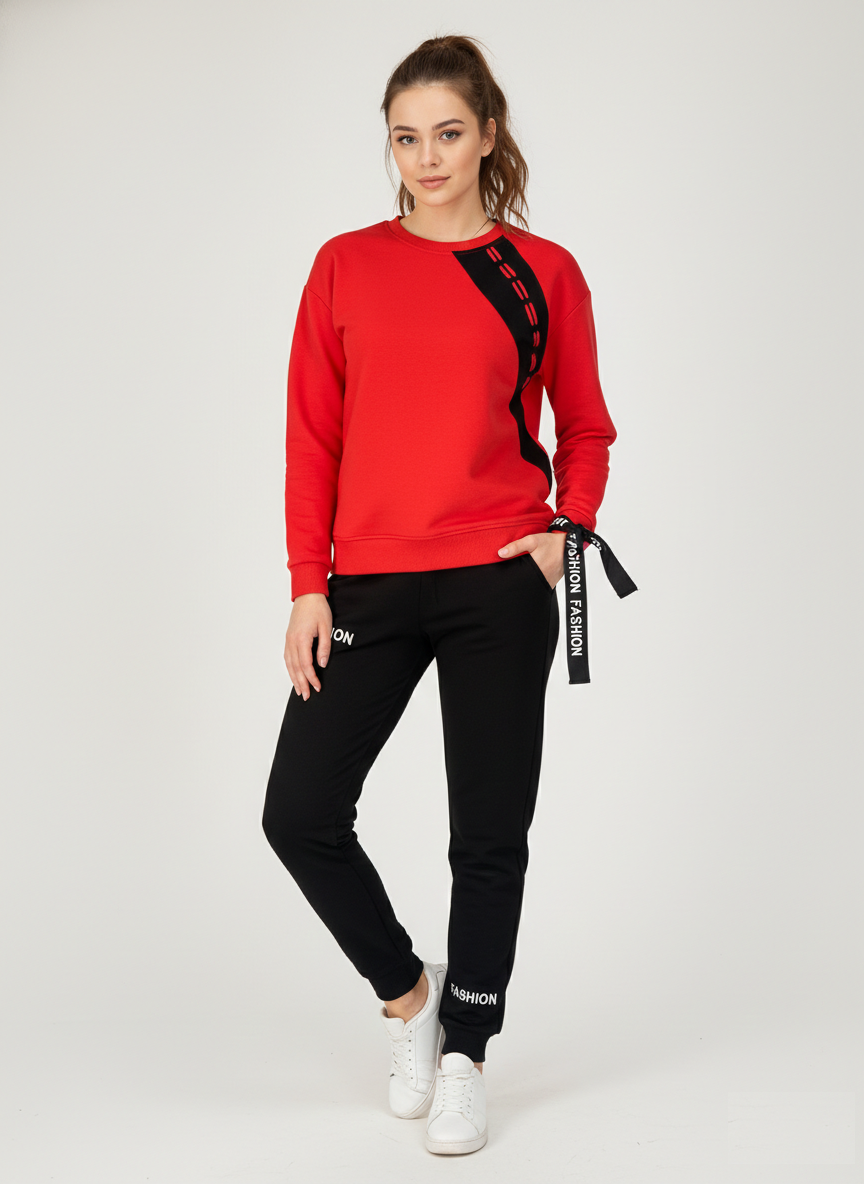 Trendy red and black girls' summer tracksuit from the Summer Casual Collection. Shop this unisex style at Trendy Angels Boutique, 533 Sydney Rd, Brunswick, Melbourne. Call 04 19 19 19 09 or visit trendyangelsboutique.com.au for effortless comfort.