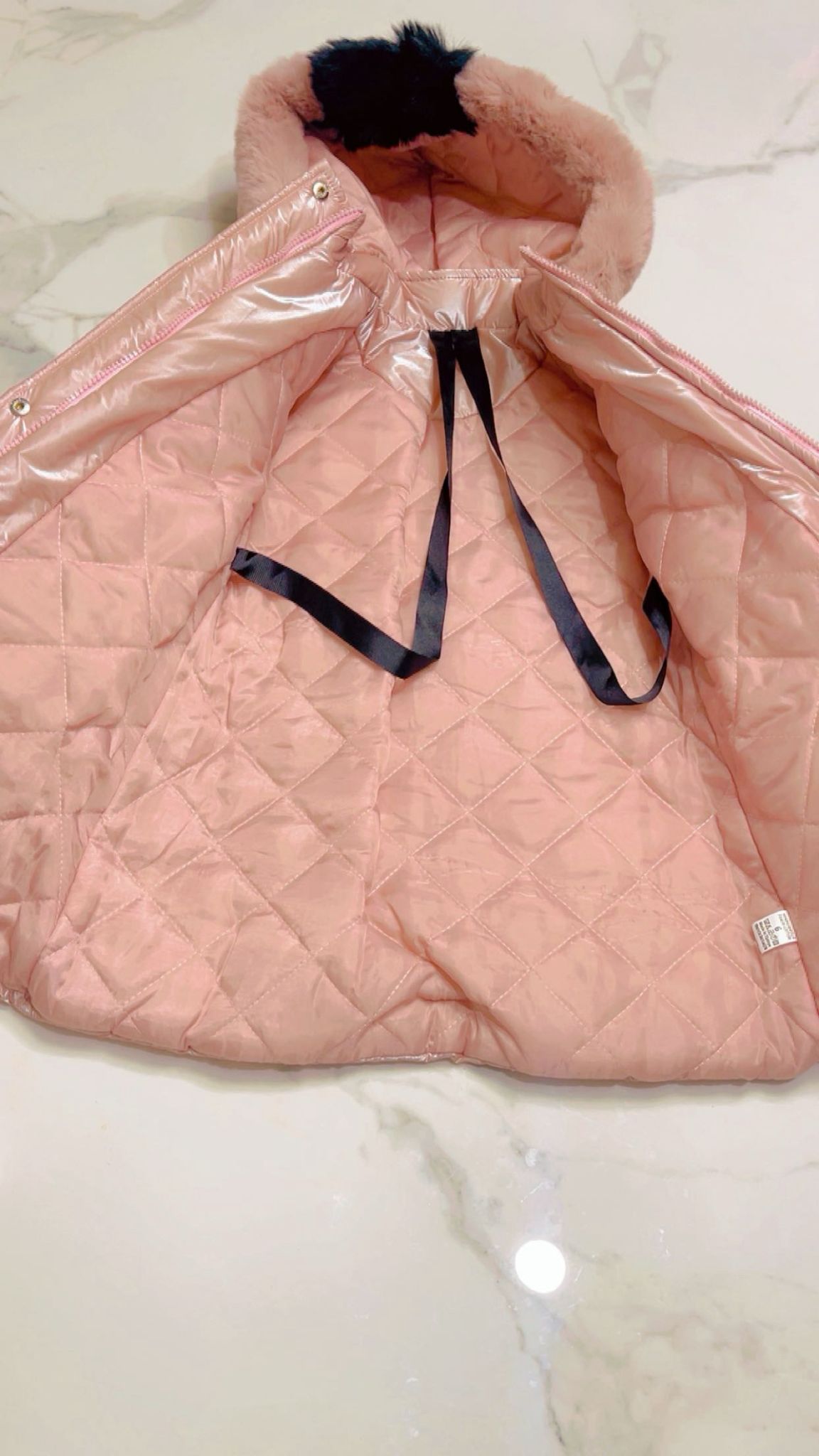 Girls Metallic Rose Gold Puffer Jacket with Faux Fur Hood (Ages 6-14)